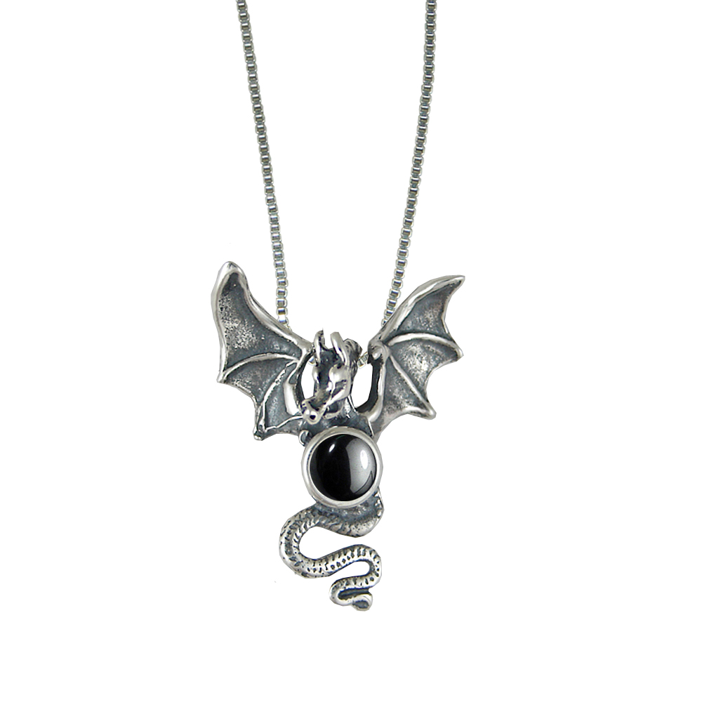 Sterling Silver Dragon of Protection Pendant With Hematite